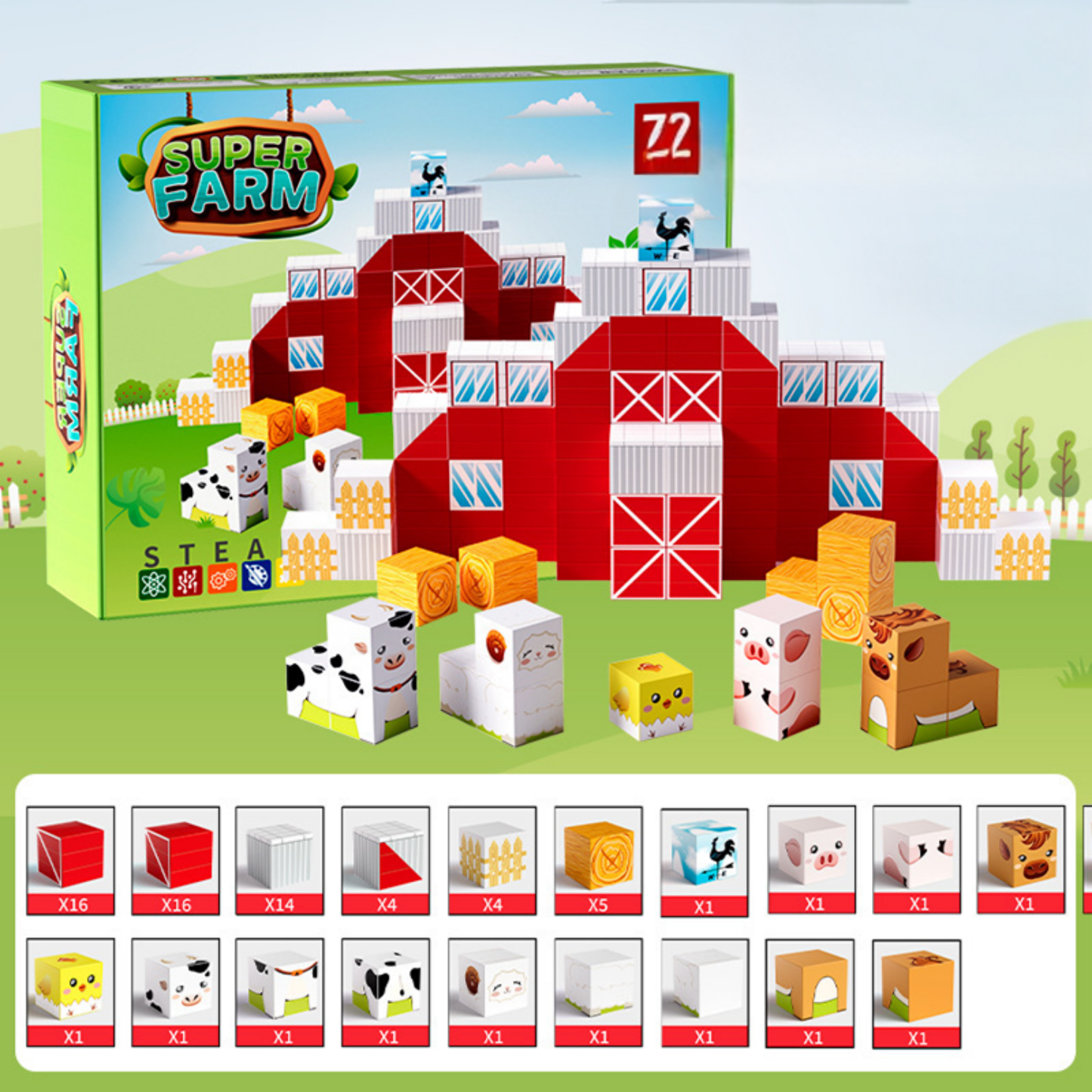 Magnectic Blocks - Farm Theme 72 pieces